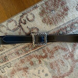 Black Leather Belt with Silver Buckle